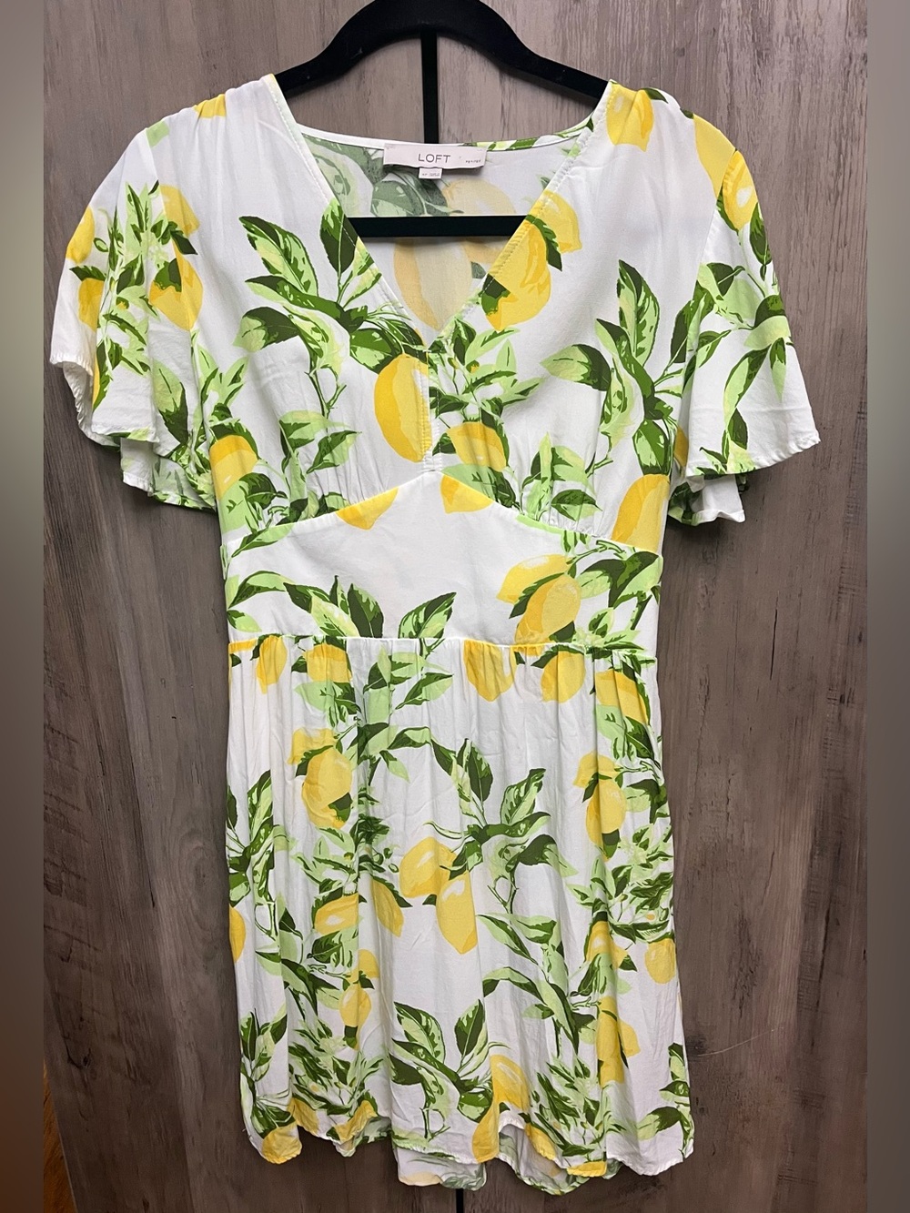 LOFT White Lemon Print Mini Dress with Yellow & Green